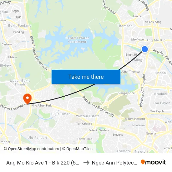 Ang Mo Kio Ave 1 - Blk 220 (54611) to Ngee Ann Polytechnic map