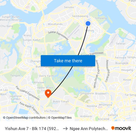 Yishun Ave 7 - Blk 174 (59261) to Ngee Ann Polytechnic map