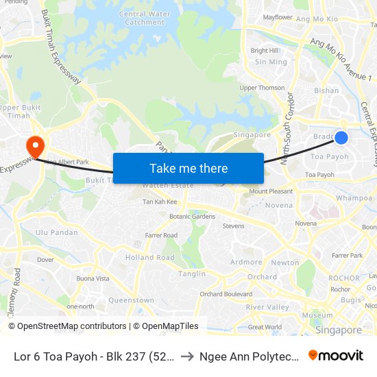 Lor 6 Toa Payoh - Blk 237 (52369) to Ngee Ann Polytechnic map