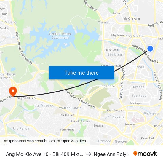 Ang Mo Kio Ave 10 - Blk 409 Mkt/Fc (54371) to Ngee Ann Polytechnic map