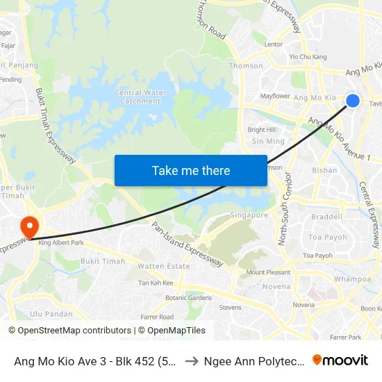 Ang Mo Kio Ave 3 - Blk 452 (54289) to Ngee Ann Polytechnic map