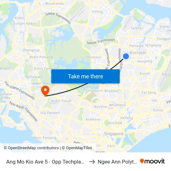 Ang Mo Kio Ave 5 - Opp Techplace 2 (54651) to Ngee Ann Polytechnic map