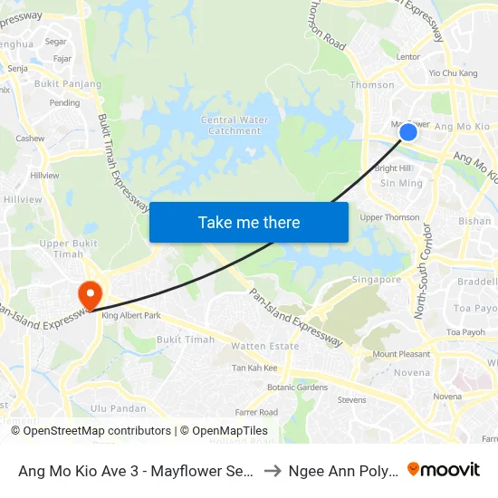 Ang Mo Kio Ave 3 - Mayflower Sec Sch (54211) to Ngee Ann Polytechnic map