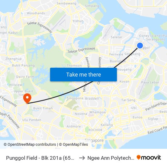 Punggol Field - Blk 201a (65209) to Ngee Ann Polytechnic map