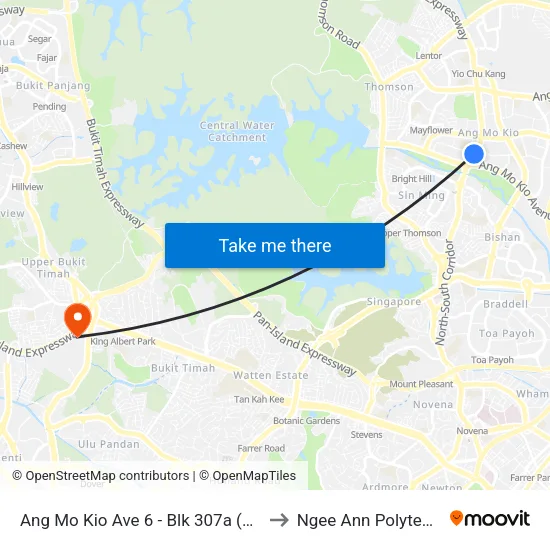 Ang Mo Kio Ave 6 - Blk 307a (54019) to Ngee Ann Polytechnic map