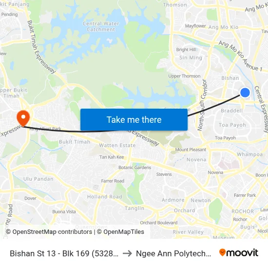 Bishan St 13 - Blk 169 (53281) to Ngee Ann Polytechnic map