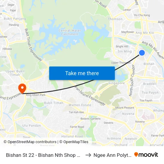 Bishan St 22 - Bishan Nth Shop Mall (53381) to Ngee Ann Polytechnic map