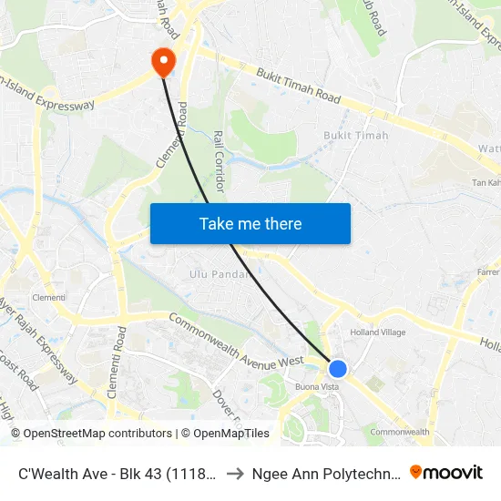 C'Wealth Ave - Blk 43 (11189) to Ngee Ann Polytechnic map