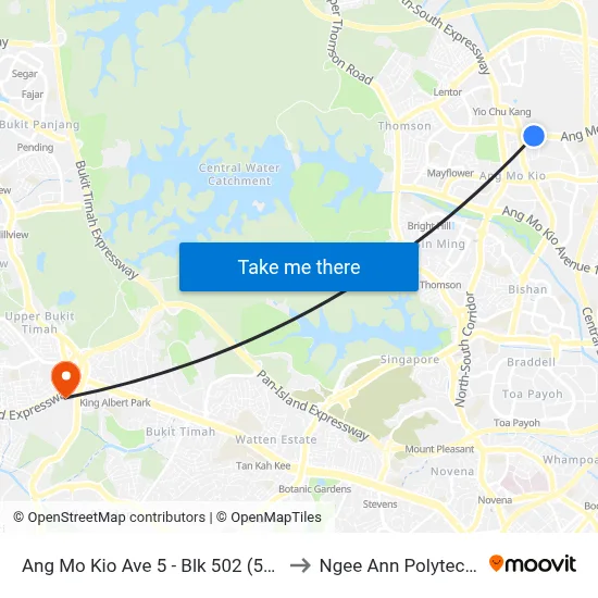 Ang Mo Kio Ave 5 - Blk 502 (54359) to Ngee Ann Polytechnic map