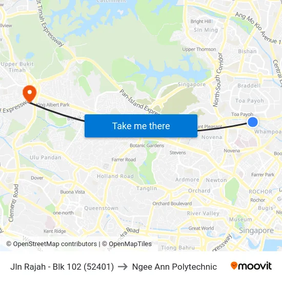 Jln Rajah - Blk 102 (52401) to Ngee Ann Polytechnic map