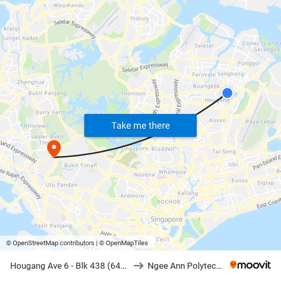 Hougang Ave 6 - Blk 438 (64571) to Ngee Ann Polytechnic map