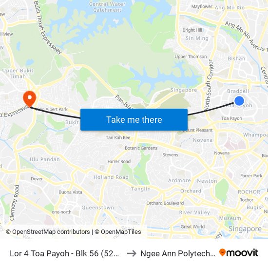 Lor 4 Toa Payoh - Blk 56 (52279) to Ngee Ann Polytechnic map