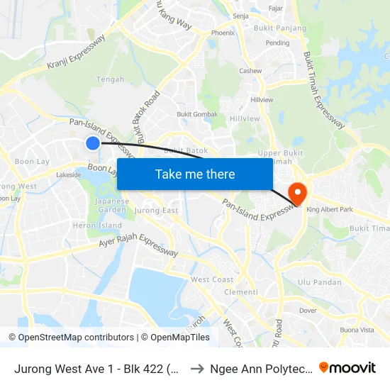 Jurong West Ave 1 - Blk 422 (28509) to Ngee Ann Polytechnic map