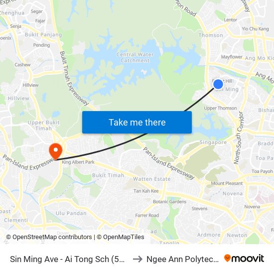 Sin Ming Ave - Ai Tong Sch (53351) to Ngee Ann Polytechnic map