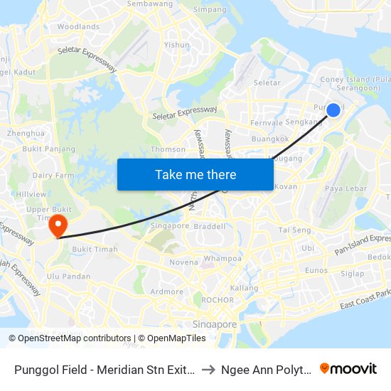 Punggol Field - Meridian Stn Exit A (65169) to Ngee Ann Polytechnic map