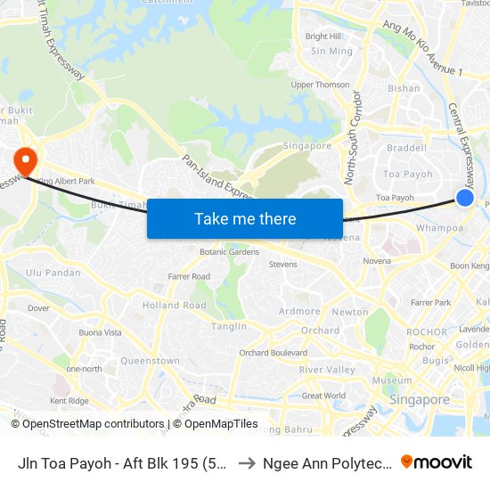 Jln Toa Payoh - Aft Blk 195 (52081) to Ngee Ann Polytechnic map