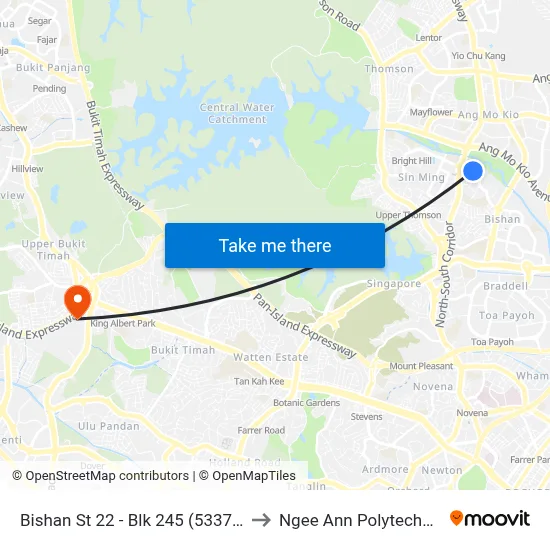 Bishan St 22 - Blk 245 (53379) to Ngee Ann Polytechnic map