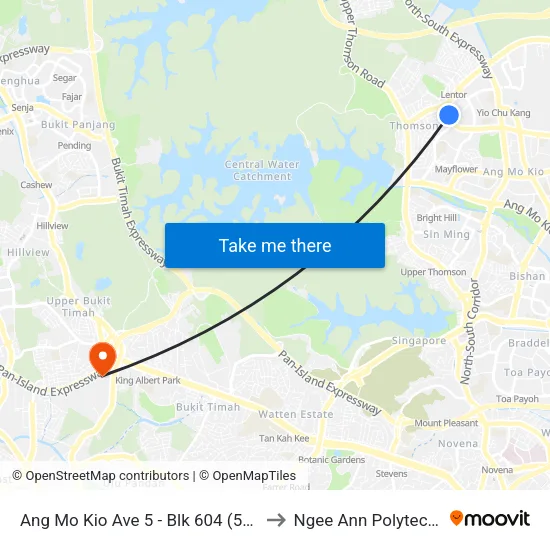 Ang Mo Kio Ave 5 - Blk 604 (55129) to Ngee Ann Polytechnic map