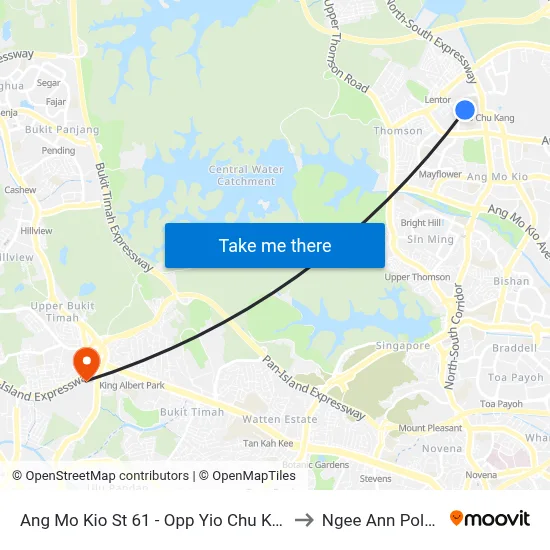 Ang Mo Kio St 61 - Opp Yio Chu Kang Cc (55169) to Ngee Ann Polytechnic map