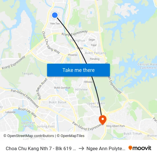 Choa Chu Kang Nth 7 - Blk 619 (45389) to Ngee Ann Polytechnic map