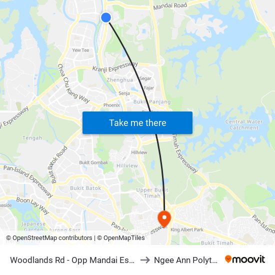 Woodlands Rd - Opp Mandai Est (45061) to Ngee Ann Polytechnic map