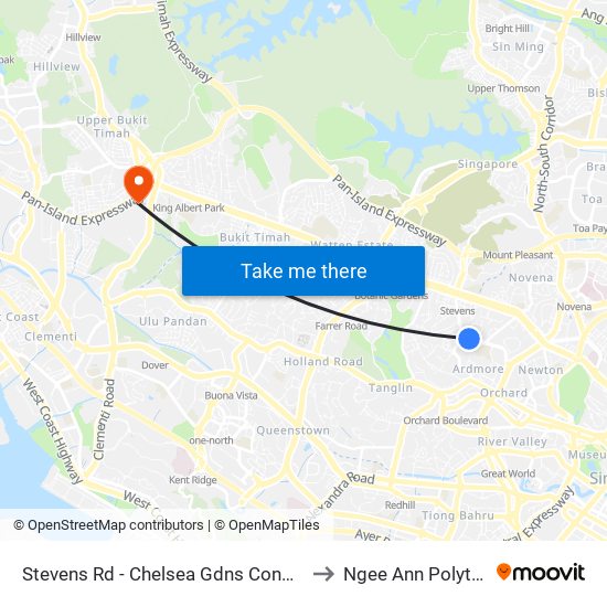 Stevens Rd - Chelsea Gdns Condo (40201) to Ngee Ann Polytechnic map