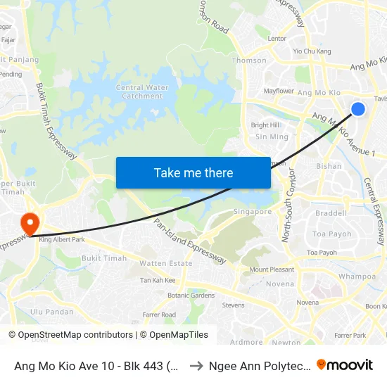 Ang Mo Kio Ave 10 - Blk 443 (54381) to Ngee Ann Polytechnic map
