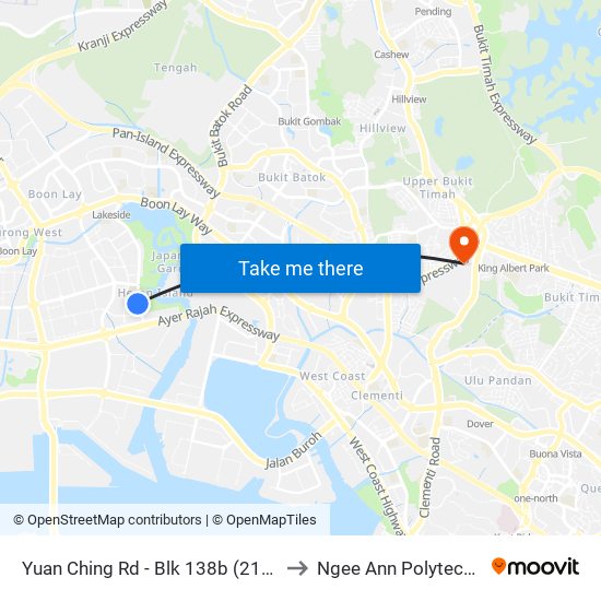 Yuan Ching Rd - Blk 138b (21761) to Ngee Ann Polytechnic map