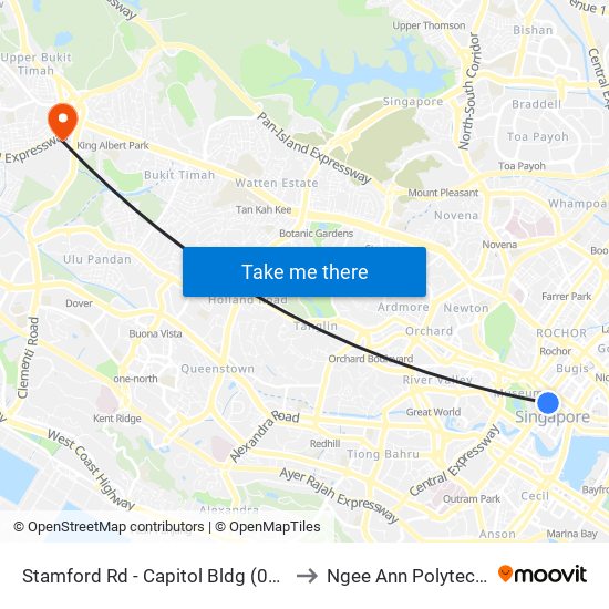 Stamford Rd - Capitol Bldg (04111) to Ngee Ann Polytechnic map