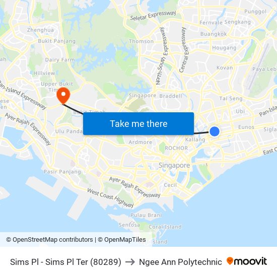 Sims Pl - Sims Pl Ter (80289) to Ngee Ann Polytechnic map