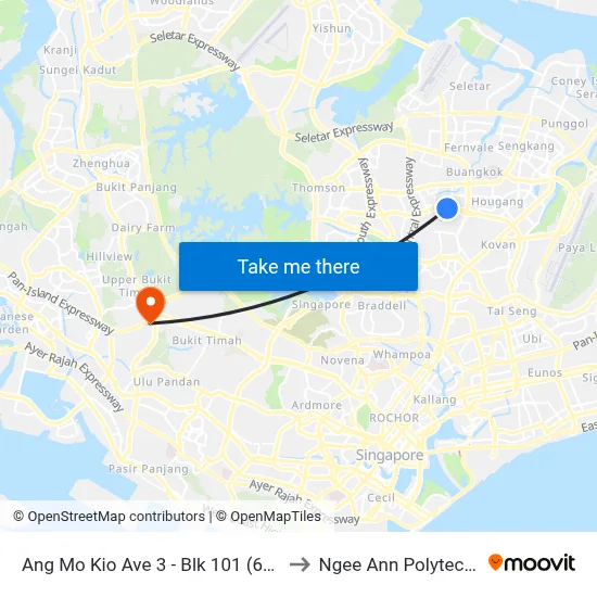 Ang Mo Kio Ave 3 - Blk 101 (66339) to Ngee Ann Polytechnic map