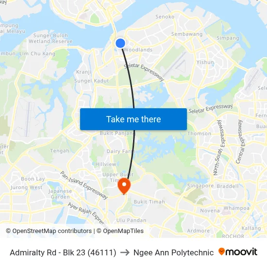 Admiralty Rd - Blk 23 (46111) to Ngee Ann Polytechnic map