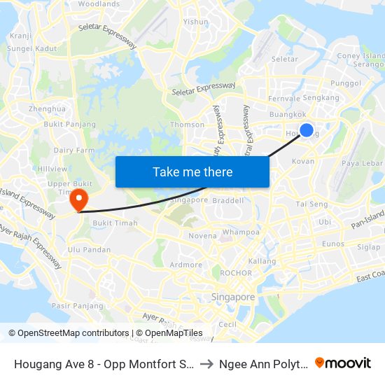 Hougang Ave 8 - Opp Montfort Sch (64351) to Ngee Ann Polytechnic map