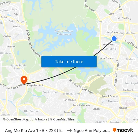 Ang Mo Kio Ave 1 - Blk 223 (54621) to Ngee Ann Polytechnic map