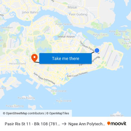 Pasir Ris St 11 - Blk 108 (78171) to Ngee Ann Polytechnic map
