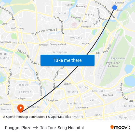 Punggol Plaza to Tan Tock Seng Hospital map