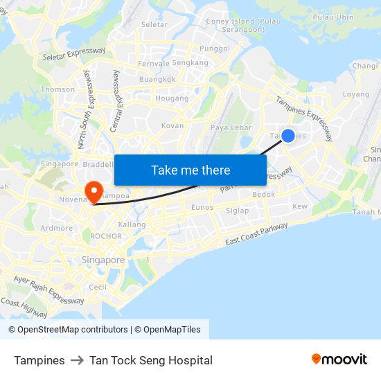 Tampines to Tan Tock Seng Hospital map