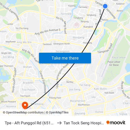 Tpe -  Aft Punggol Rd (65199) to Tan Tock Seng Hospital map