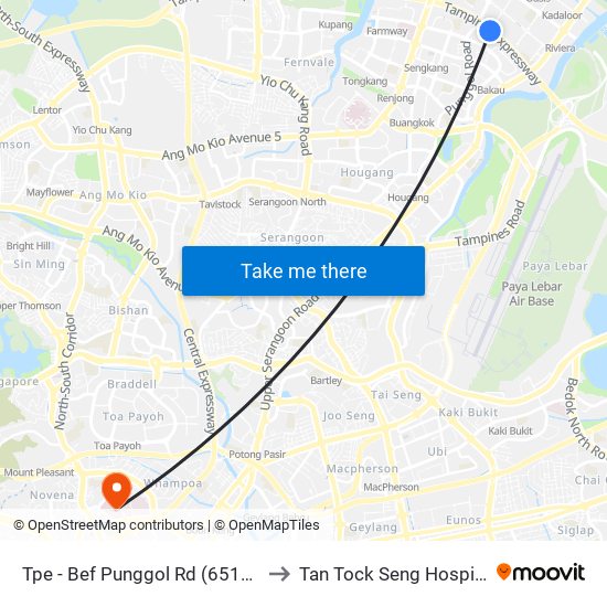 Tpe -  Bef Punggol Rd (65191) to Tan Tock Seng Hospital map