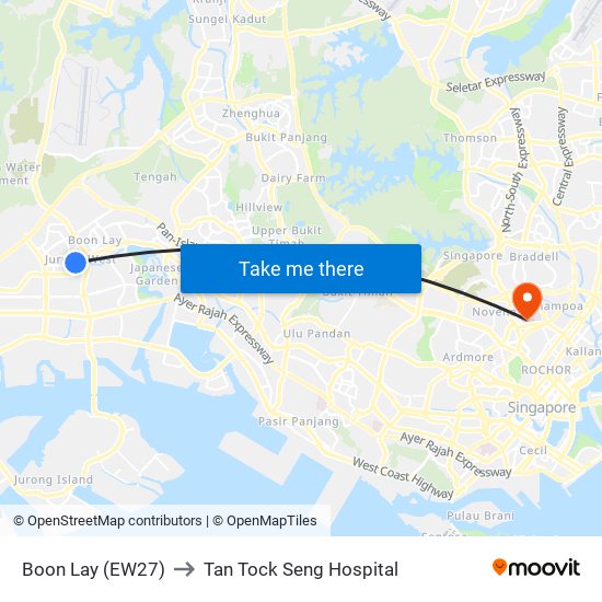 Boon Lay (EW27) to Tan Tock Seng Hospital map
