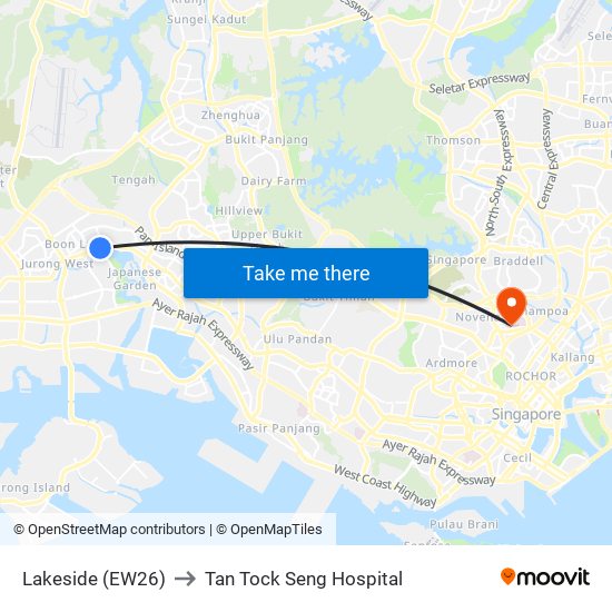 Lakeside (EW26) to Tan Tock Seng Hospital map