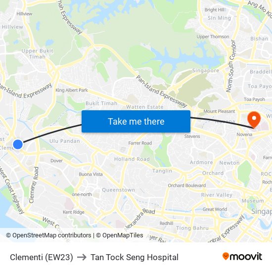 Clementi (EW23) to Tan Tock Seng Hospital map