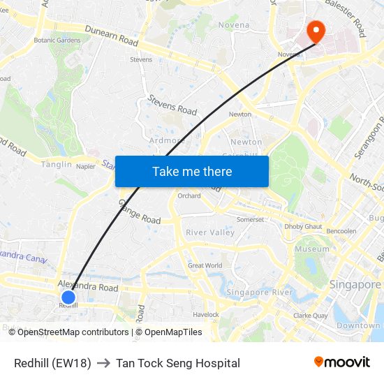 Redhill (EW18) to Tan Tock Seng Hospital map