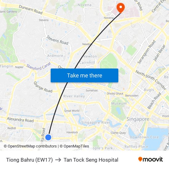 Tiong Bahru (EW17) to Tan Tock Seng Hospital map