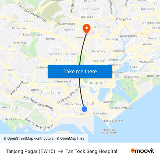 Tanjong Pagar (EW15) to Tan Tock Seng Hospital map