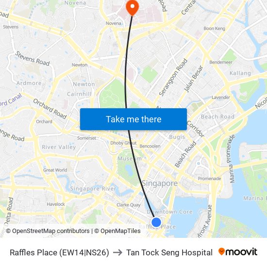 Raffles Place (EW14|NS26) to Tan Tock Seng Hospital map