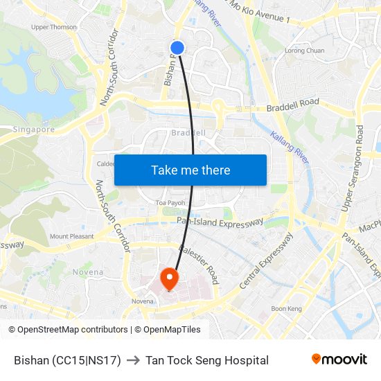 Bishan (CC15|NS17) to Tan Tock Seng Hospital map