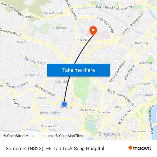 Somerset (NS23) to Tan Tock Seng Hospital map