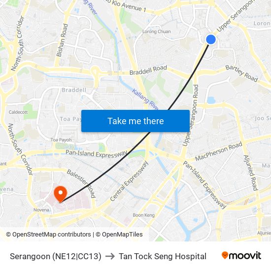 Serangoon (NE12|CC13) to Tan Tock Seng Hospital map