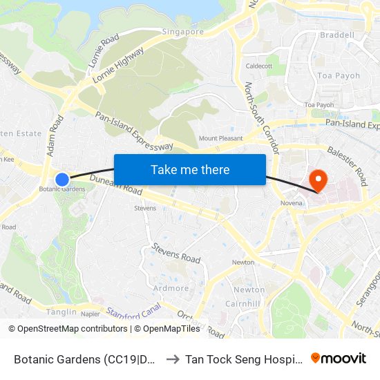 Botanic Gardens (CC19|DT9) to Tan Tock Seng Hospital map
